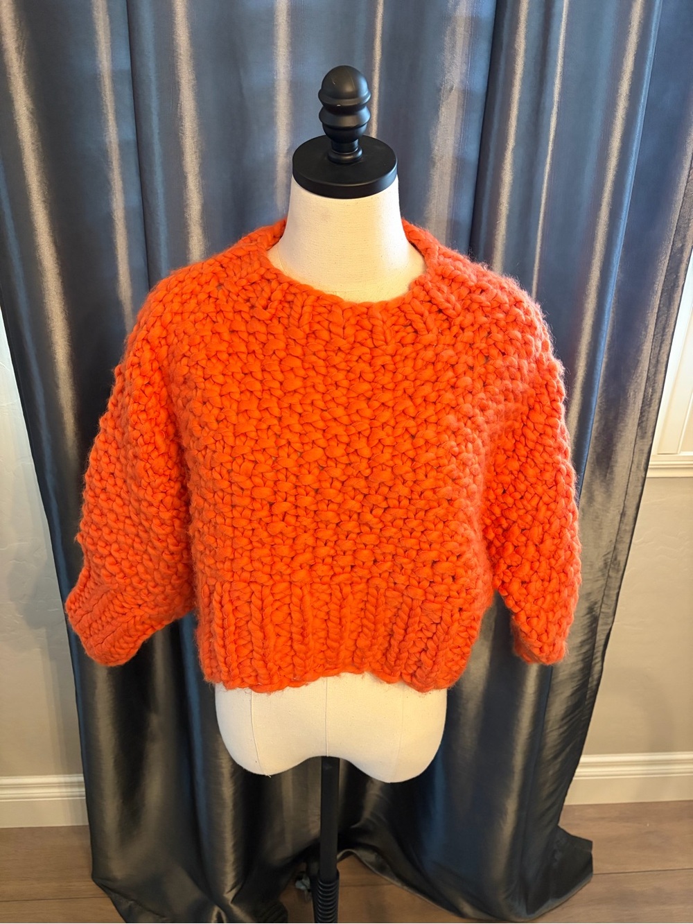 Loopy Mango Merino Wool Chunky Knit Women's Sweater - Bright Orange